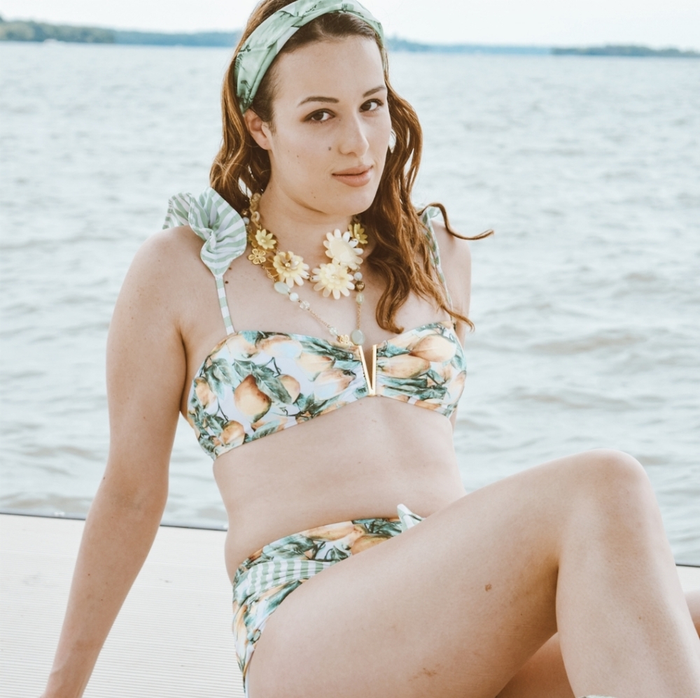 NWT Lemon Floral Striped Two Piece Bikini S:Sm-Med - Picture 4 of 8